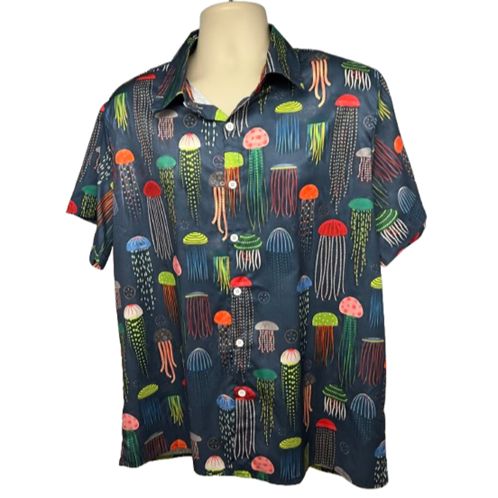 Misslook All Over Jellyfish Graphic Print Button Up Shirt Mens Large Pocket